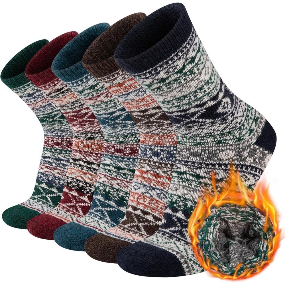 Mens Warm Wool Socks Thermal Winter Thick Crew Socks Cold Weather Soft Cozy 5 Pa